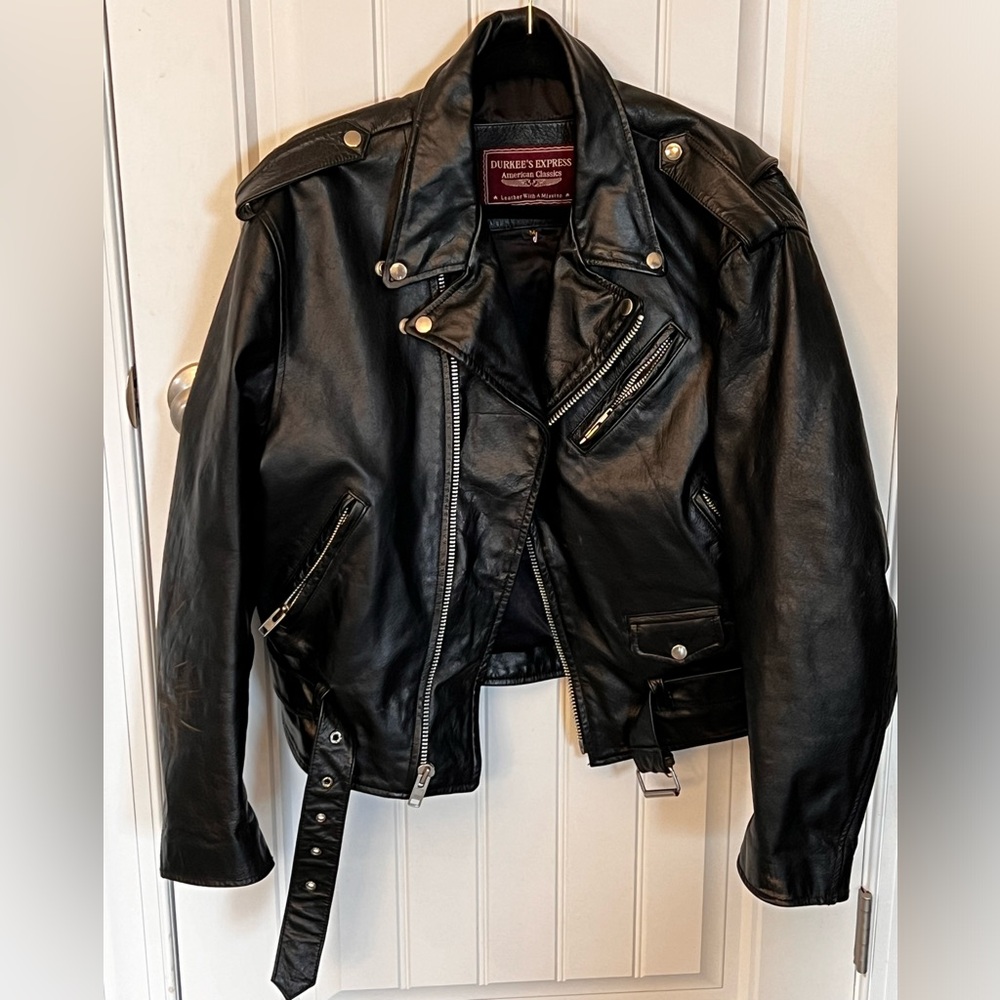 Genuine Leather Motorcycle Jacket - Durkee’s Express - Size M - Black